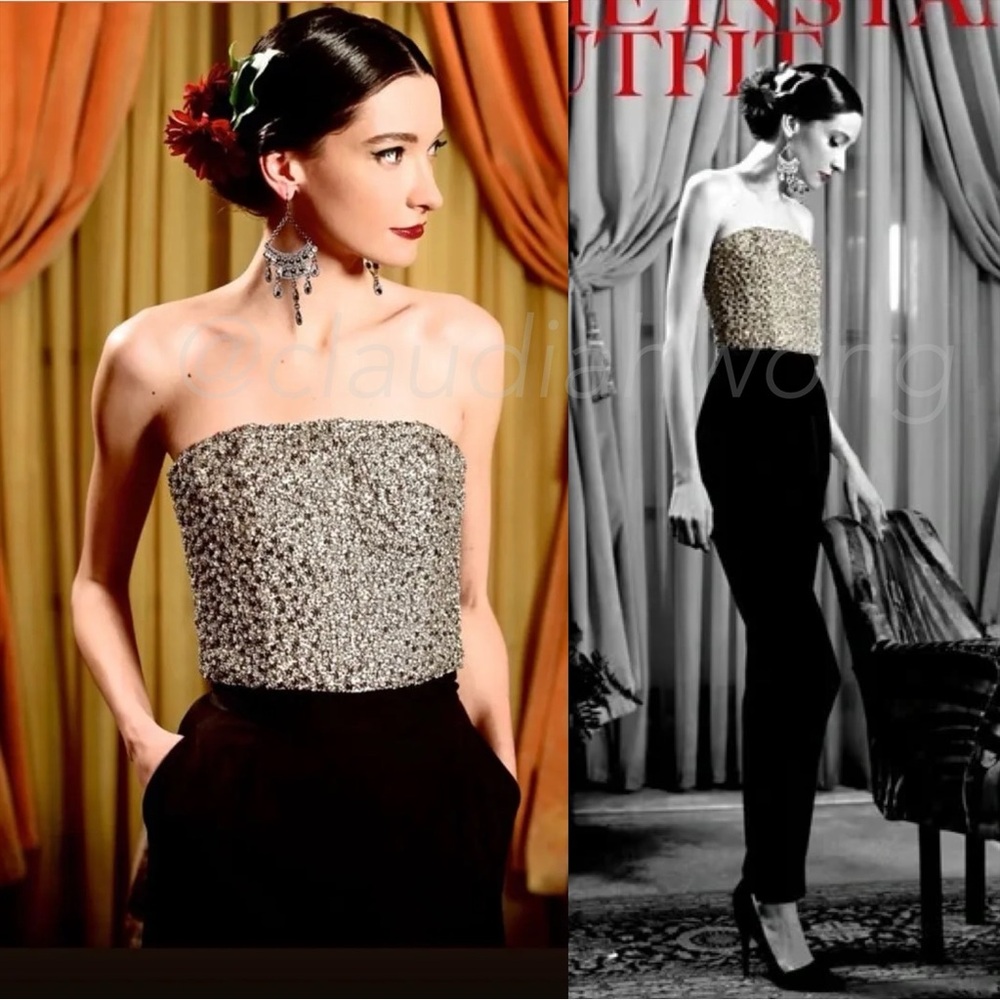 ALICE + OLIVIA Jeri Embellished Jumpsuit in Black Cream - Picture 3 of 14